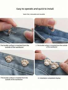 Cute Cat Paw Adjustable Belt Buckle, No Sewing Required, Fits Jeans, Skirts, Dresses, Women Fashion Accessory, Daily Wear - Multicolor - View 3