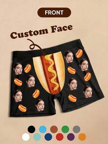 Customized Photo Print Men's Briefs, Personalized Heart Design, Suitable As A Personalized Gift, Funny Customized Style, Boxer Briefs, Customizable Item, Suitable For Daily Wear And Gifting, Also Can Be Given As A Valentine's Day Or Birthday Gift To Boyfriend - Black - View 2