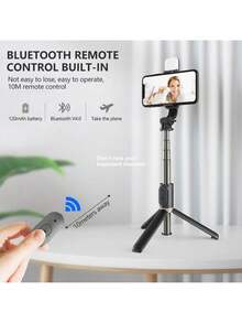 67 Inch Selfie Stick With Reinforced Tripod - 1 Fill Lights, Multi Functional Extendable & Portable Phone Tripod With Remote,With Light,Compatible With IPhone 14 Pro Max/13/12/11 Android Smartphone Perfect For Travel, Vlog, Video And Photo Integrated Compatible With Iphone Android Phone For Summer Vacation, Travel, Fill Light, Outdoor Activities, Live Streaming Tripod Stand - Black - View 5