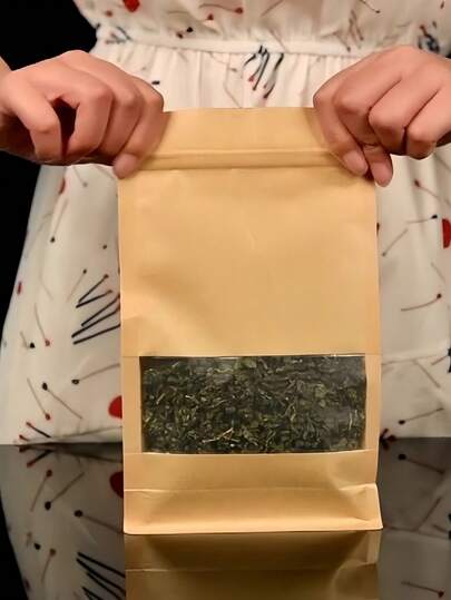 10 יחידות שקיקי תה מנייר קראפט הניתנים לסגירה חוזרת - עם חלון חלבי ועיצוב עומד עצמאי, כולל קצוות אטומים חזקים, מתאים לעלי תה, תה צמחים וכו' - שקיות אריזה הניתנות לסגירה חוזרת