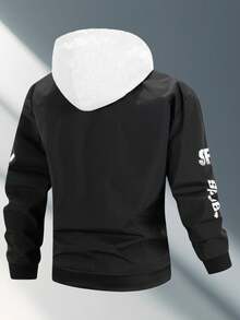 Men's Racing Graphic Hooded Jacket | Spring/Summer Streetwear Windbreaker - Black - View 2