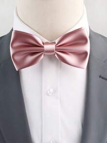 1pc Men's Fashionable Shiny Solid Bow Tie, Suitable For Weddings, Celebrations And Daily Parties - Baby Pink - View 4