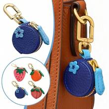 Unisex Cute Fruit PU Leather Keychain Coin Purse Earphone Holder - Blueberry Purple - Multicolor - View 1