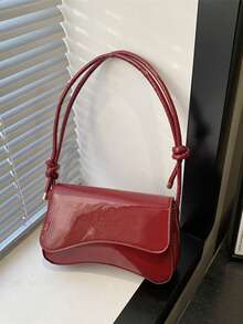 1 chiếc túi đeo vai nắp gập màu trơn tối giản, túi đeo chéo cổ điển có họa tiết, túi xách nữ - Màu Đỏ Sâu - Xem 3