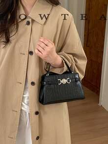 low tea Túi xách nữ họa tiết vải thiều mùa hè mới, túi đeo chéo thời trang có dây đeo điều chỉnh được, túi đeo vai đơn màu trơn cao cấp trang trí kim loại, túi công sở tiện dụng. - màu đen - Xem 5