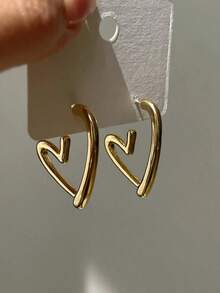 1pair Heart Shaped Hoop Earrings, Elegant Jewelry Gift For Valentine's Day, Daily Wear For Women Valentines,Mom,Mother,Mother's Day,Gift - Bạc - Xem 1