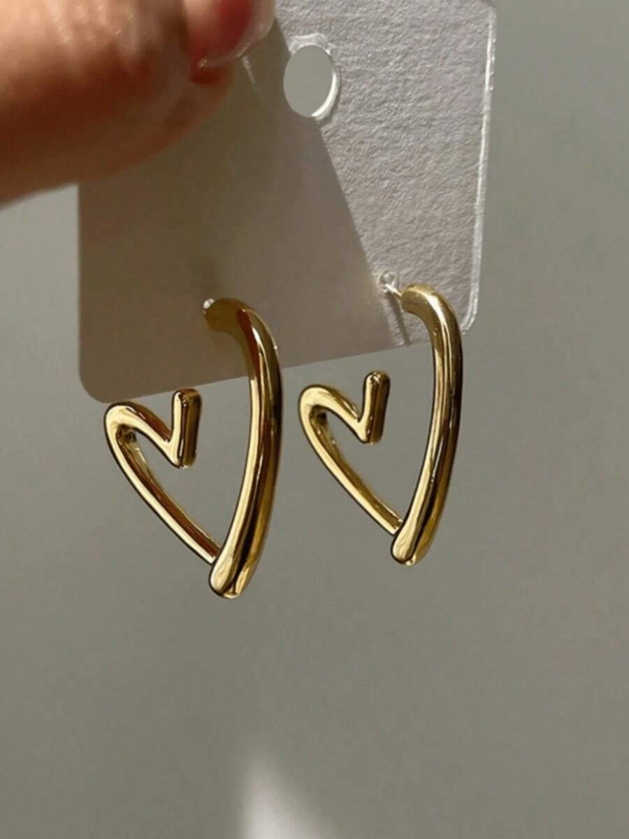 1pair Heart Shaped Hoop Earrings, Elegant Jewelry Gift For Valentine's Day, Daily Wear For Women Valentines,Mom,Mother,Mother's Day,Gift - Bạc - Xem 1