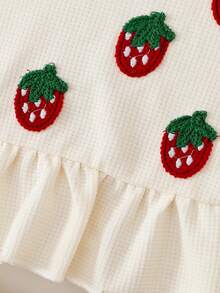 2件套女婴休闲日常可爱条纹草莓装饰吊带背心+短裤套装，适合夏季户外穿着，女婴吊带背心套装 - 杏色 - 查看 6