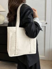 轻便易携，适合学校、校园、图书馆、购物、旅行、户外活动、野餐等各种场合。大容量手提包/单肩包 - 米色 - 查看 3