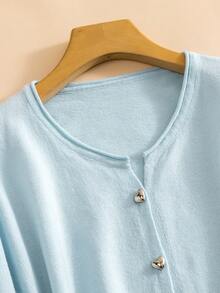 Hon'Do 2026 春夏度假嘉年华套装 - 女士天蓝色V领针织开衫，亮面心形纽扣，沙滩罩衫 - 淺藍色 - 查看 5