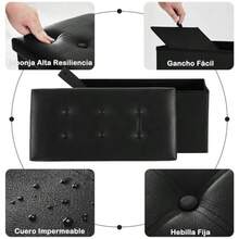 Otomana Plegable Banco de Almacenamiento Taburete Reposapiés Impermeable Piel Carga de 200 kg 110L 76 x 38 x 38 cm Armario de Almacenamiento Multifuncional para salón y Oficina Beige - Beis - Ver 5