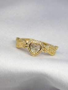 Adjustable Women's Ring, Gold Or Silver, Heart-Shaped, With A Delicate, Romantic, Modern, And Brilliantly Crafted Stone And Cubic Zirconia Pavé Setting. - 金色 - 查看 7