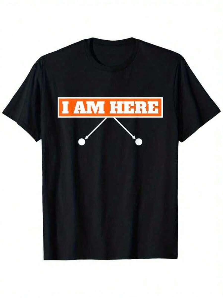 Men Quantum Physics Graphic T-Shirt I Am Here Science Design With Wave Particle Symbols Black Crewneck Short Sleeve Tee Regular Fit All-Season Casual Shirt Perfect Gift For Science Lovers Fathers Friends Men Size S-3XL - 黑色 - 查看 1
