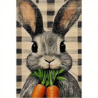 A Charming Double-Sided Easter Garden Flag - Durable Linen Polyester With A Motif Including Rabbit, Carrot And Egg, Perfect For Decorating Patios, Patios And Cottages. This Double-Sided Linen Flag Measures 12X18 Inches, Excluding The Flagpole.