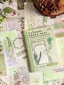 40 Sheets/Pack Washi Paper Sticker Book Retro Map Plant Butterfly No-Cut Sticker Book Encyclopedia Light And Shadow Series Creative Hand Account Collage Material DIY Greeting Card Envelope Decoration Sticker Book - Multicolor - View 4