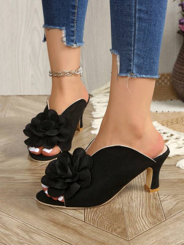 Fashionable Comfortable Casual Slip-On Round Toe Floral High Heel Women Beach Sandals