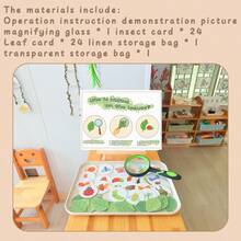 qixi 1 Set de Tarjetas didácticas de vocabulario para niños, juguete de lupa científica, regalo de aprendizaje de física, reconocimiento de insectos y hojas para jardín de infantes, "¿Quién se esconde en las hojas?" basado en papel - Multicolor - Ver 6