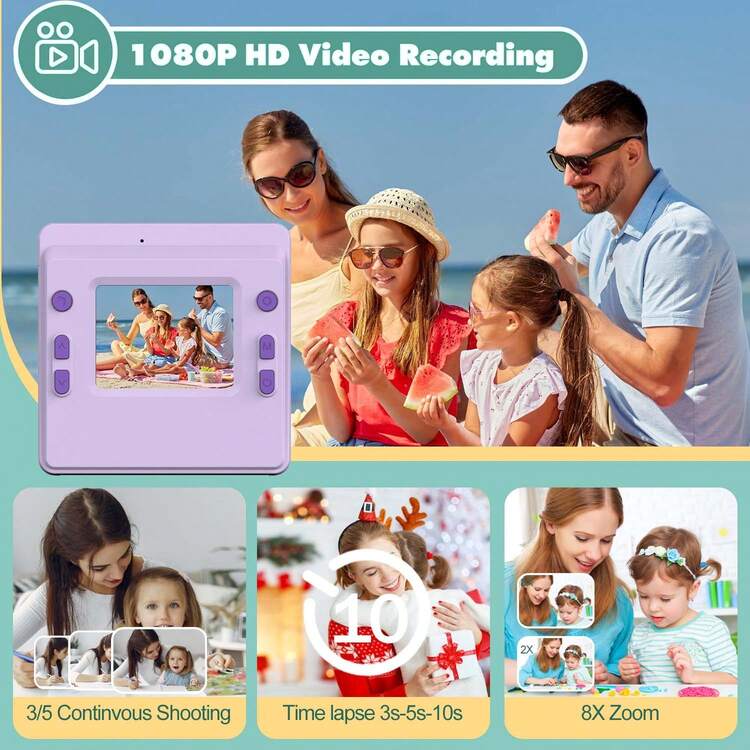 Máy ảnh kỹ thuật số in ảnh tức thì cho trẻ em - Máy ảnh selfie độ phân giải cao với nhiều bộ lọc, quay phim/ảnh 1080P, kèm 3 cuộn giấy in - Máy ảnh in ảnh di động tiện lợi cho du lịch, Ngày Valentine, Giáng sinh, Sinh nhật, Tiệc tùng - Món quà sáng tạo tuyệt vời nhất cho các cặp đôi, bạn bè và gia đình (Pin sạc 1300mAh) - Quà tặng tựu trường - Màu tím - Xem 7