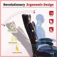krzesło z szerokim plecem,Miękkie krzesła biurowe,Wielofunkcyjne regulowane krzesło do gier,Z wyciągniętym wsparciem nóg - Czarny i czerwony - Zobacz 4