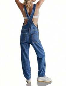 Women's Jeans, Y2K Style Overalls, Jumpsuits, Cargo Pants, Waist-Cinching And Hip-Lifting, Loose And Slimming, Suitable For All Seasons, Multiple Pockets And Simple Style Design, Perfect For Outdoor Wear, Cocktail Parties, Parties, Christmas, Nightclubs, Banquets, Film Festivals, Cinemas, Balls, Cocktail Parties, Bars, Weddings, Graduation Ceremonies, Homecoming, Birthday Parties, Rebellious Girls Festival-Themed Parties, Outdoor Outfits, Streetwear, Fashion Shows, Dates, Working Outside, Country-Style Women's Clothing, The Best Women For Going Out, Ladies' Vacation Clothing, Country Concerts" - 藍色 - 查看 3