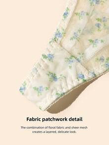 4 PCS Women's Low-Rise Thongs - Adjustable Waist Straps, Ditsy Floral Mesh Fabric, Sheer Romantic Lingerie Set - Multicolor - View 3