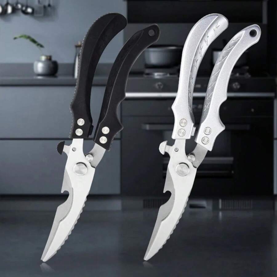 Tijeras de acero inoxidable para huesos de pollo, tijeras de cocina, tijeras para alimentos, tijeras para cortar pescado, pollo y pato, cuchillo - Tijeras negras - Ver 1