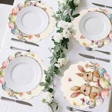 2/4/6pcs Happy Spring Easter 2 Brown Bunny Egg Element Placemats, Easter Eggs & Flowers Seasonal Dining Table Decor, Spring Holiday Placemats Suitable For Home Party, Kitchen Decoration