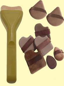 10件套化妆刷套装包含2支密实柔软的粉底刷、6个小巧的化妆海绵和2个散粉扑。专业粉底刷，适用于液体和膏状产品。