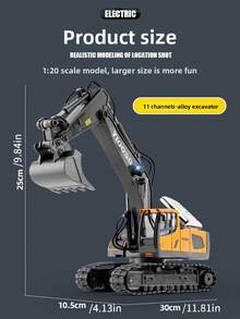1:20 Escala Excavadora de Control Remoto de Aleación - Bulldozer RC de 11 Canales 2.4GHz con Luces Realistas, Sonidos, Cubo Móvil y Piezas de Metal - Juguete de Vehículo de Ingeniería Eléctrica, Adecuado para Niños de 6+ Años - Gran Regalo de Cumpleaños - Multicolor - Ver 8