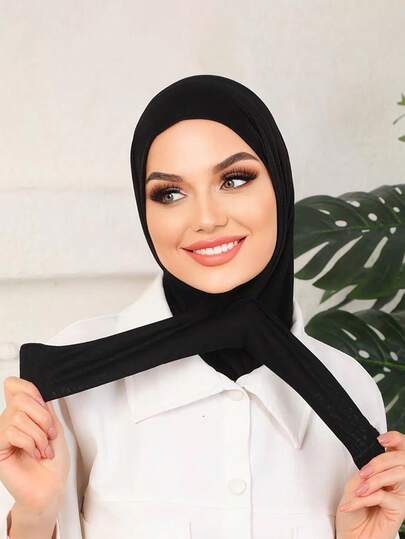 1pc Women's Classic Simple Skin-Friendly Long Hem Hook And Loop Dual-Use Instant Scarf Sports Headcover, Fashion Casual Modest Modal Silky Soft Arabic Dubai Turkish Muslim Solid Color Sports Hijab Caps Turban Jersey, Suitable For Daily Life, Festivals, Gatherings, Worship, Prayer
