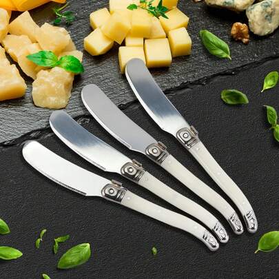 4/6/8Pcs Cuchillos de Mantequilla Espátula de Mantequilla Acero Inoxidable Esparcidor de Mermelada Cortador de Pastel de Plástico Blanco Cuchillo Esparcidor de Queso
