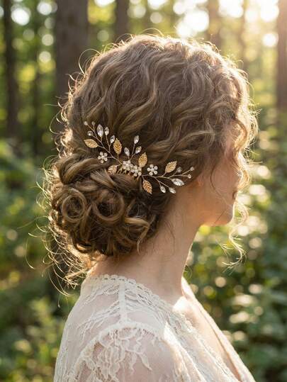 1pc Grecian Goddess Gold Leaf Hair Comb, Handmade Pearl Crystal Bridal Hair Clip, Boho Wedding Prom Party Headpiece