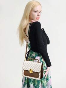 女士手提包 小方肩包 斜挎包 时尚高品质印花包 宽肩带 - 白色 - 查看 2