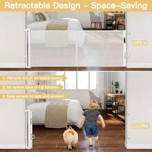 Puertas de bebé retráctiles reforzadas de 28 pulgadas de alto para perros puerta de mascotas con varillas de apoyo puerta retráctil para perros de 55 pulgadas de ancho puertas de cachorros para la - Blanco - Ver 4