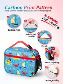 1pc Colorful Cartoon Print High Cost-Effective Large Capacity Insulated Lunch Bag, Portable Handheld Shoulder Crossbody Thermal Bag With Shoulder Strap, Ice Pack, Lunch Box And Bento Bag, Suitable For Work And Outdoor Activities - Multicolor - View 10