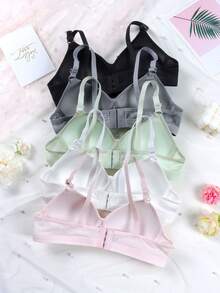 5pcs/Set Teen GirlBras, Wireless Bras For Developing Breasts, Comfortable Bras To Prevent Sagging, Adjustable Straps, Non-Removable Pads, Suitable For 13-16 Years Old Girls - Multicolor - View 2
