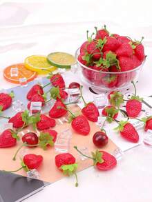 1/5/10pcs Artificial Red Strawberries, Realistic Plastic Fake Fruit, Suitable For Home Kitchen Party Decoration, Photography Props, Red Plastic Fruit Decor, All-Season Summer Decoration, Suitable For All Room Types, Holiday Fake Strawberry Gift, Birthday Graduation Gift, Artificial Plant - Red - View 4