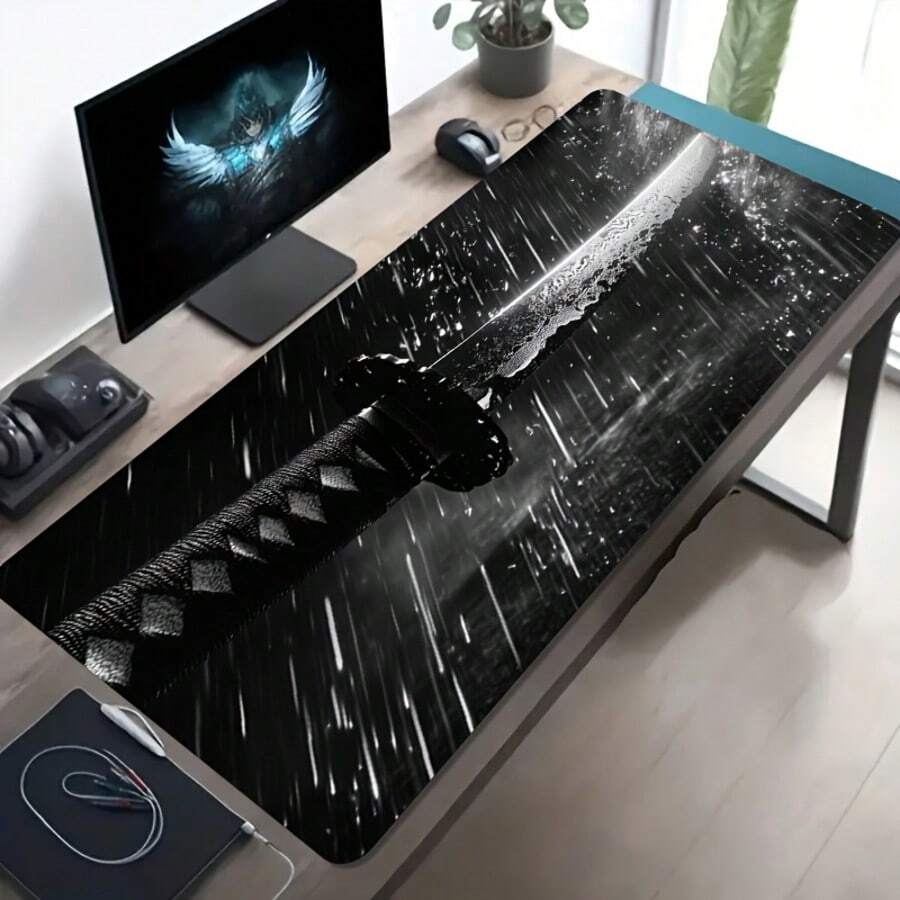 Mouse Pad Extra Grande com Padrão de Espada Samurai, Design de Estilo Anime Preto e Branco, Tapete de Mesa Fácil de Limpar, Lavável, Base de Borracha Antiderrapante, Bordas Costuradas com Precisão, Mouse Pad Ideal para Presente, Protetor de Mesa, Tapete de Vaidade, Lugar Americano, Tapete de Estudo, Tapete de Teclado, Múltiplos Tamanhos Disponíveis: 15,7*35,4 Polegadas (40*90 cm), Um Presente Ideal para Aniversários e Feriados - Tapete de Teclado de Computador, Tapete de Laptop, Adequado para Jogadores, Trabalhadores de Escritório e Estudantes, 1 Peça.