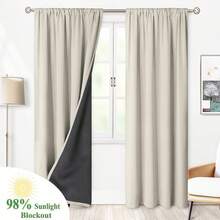 1pc Blackout Thermal Insulated Curtain - 99% UV-Resistant Polyester, Rod Pocket Hanging, Non-Bleachable Plain Weave, Bedroom Art Theme, Coated Blackout Thermal Insulation, , Noise Reduction - Ideal For Bedroom, Farmhouse And School Deep Sleep, 110gsm - Beige - View 7