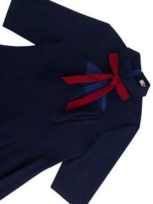 Plus Size Women Elegant Navy Midi Dress With Red Bow Tie Mock Neck Cut Out A Line Dresses For Formal Occasions Cocktail Party - Navy Blue - View 5