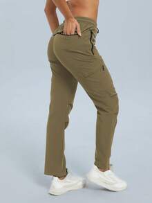 女士户外徒步轻便速干旅行高尔夫休闲裤，带拉链口袋，卡其色 - 卡其色 - 查看 2