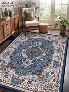 1pc Red Vintage Distressed Style Rug, Polyester Fiber Rectangular Easy Care Machine Washable Carpet, Suitable For Hallway, Bedside, Living Room, Bedroom Home Decor Area Rug - Teal Blue - View 20