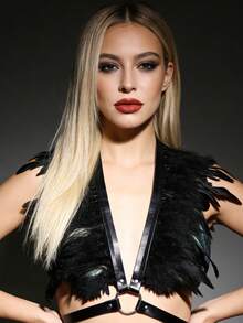 Eleganter schwarzer Federumhang für Damen im Gothic-Stil, Federumhang für Halloween, Karneval, Musikfestivals, Barpartys, dekorative Fotos - Verschiedenfarbig - Übersicht 1