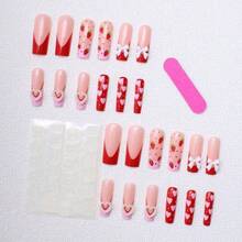 Parche de uñas con diseño de fresa con corazón de melocotón rosa - w2-24 piezas - Ver 4