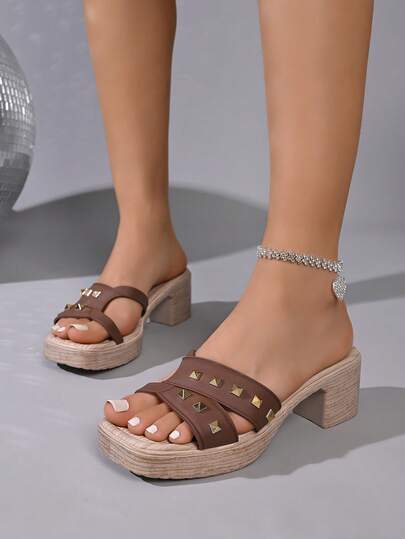 Niche Design Black Leather Criss-Cross Strap Wooden Thick Platform Comfortable Wedge Slide Sandals For Women