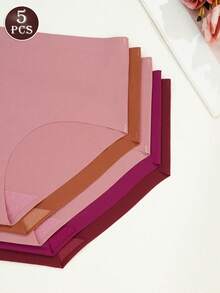 5条装女士无缝舒适比基尼三角裤，纯色柔软亲肤，弹力冰丝三角裤，隐形内裤，适合贴身穿着和日常穿着 - 彩色 - 查看 10