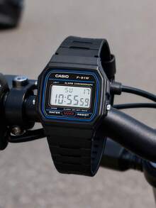 Casio 男女通用电子手表 - 防水表带，带日历、闹钟、秒表功能，复古方形学生款，橡胶材质，运动时尚，适合日常佩戴 F-91W-1 - 深藍色 - 查看 3
