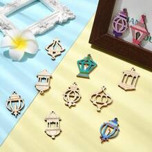 25/100 piezas Siluetas de linterna de Ramadán de madera - Colgantes de madera sin teñir para manualidades DIY, arte islámico, decoración del hogar - Adornos de madera fabricados para celebraciones de Eid Al-Fitr - Multicolor - Ver 8