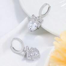 925 Sterling Silver Earrings, Fashionable Cubic Zirconia Butterfly Hoop Earrings, Classic Everyday Wear Earrings, Birthday Gift - Silver - View 6