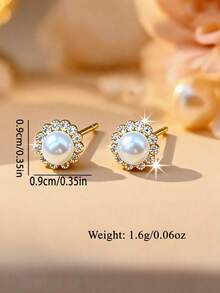 A Pair Of Elegant And Sweet Ladies' Earrings With A Unique Design, Featuring Zirconia - Adorned Flowers And Imitation Pearls, Exuding A Sense Of Fashion And Luxury. - Multicolor - View 9
